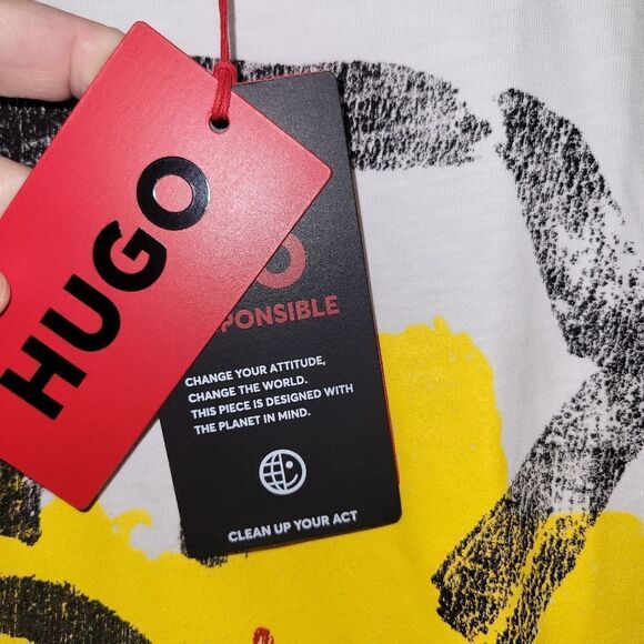 HUGO BOSS UNITY COTTON-JERSEY T-SHIRT WITH DOODLE MOTIFS LARGE NWT - Picture 6 of 9